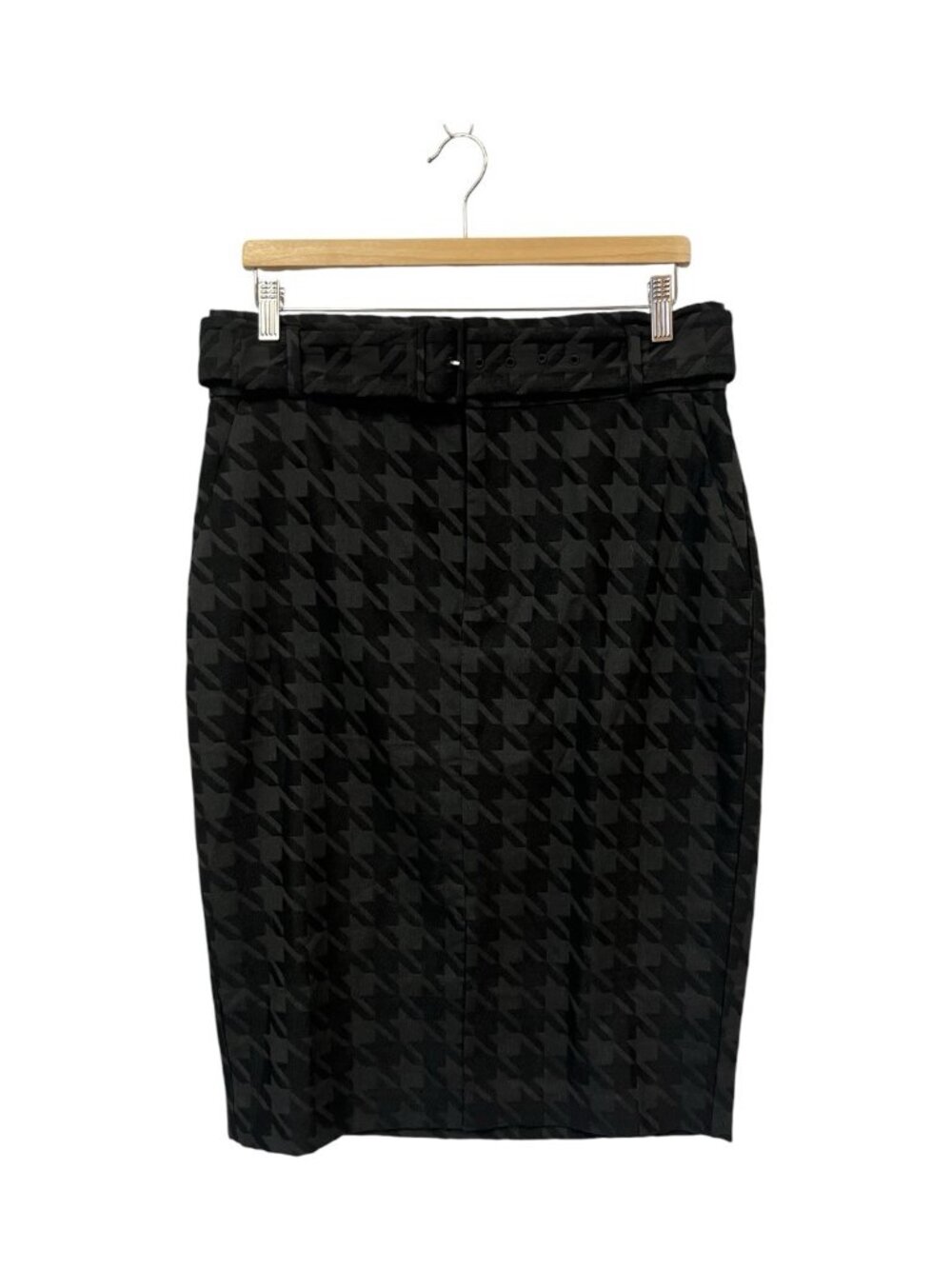 Ann Taylor Black Houndstooth Belted Pencil Skirt Size 10